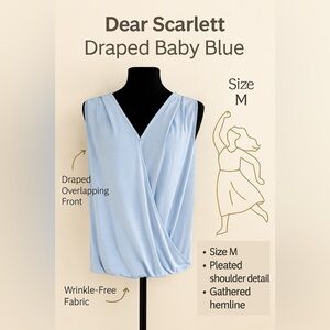Dear Scarlett Baby Blue Lizzy Style • Draped Front • Wrinkle-Free • Size M NWOT